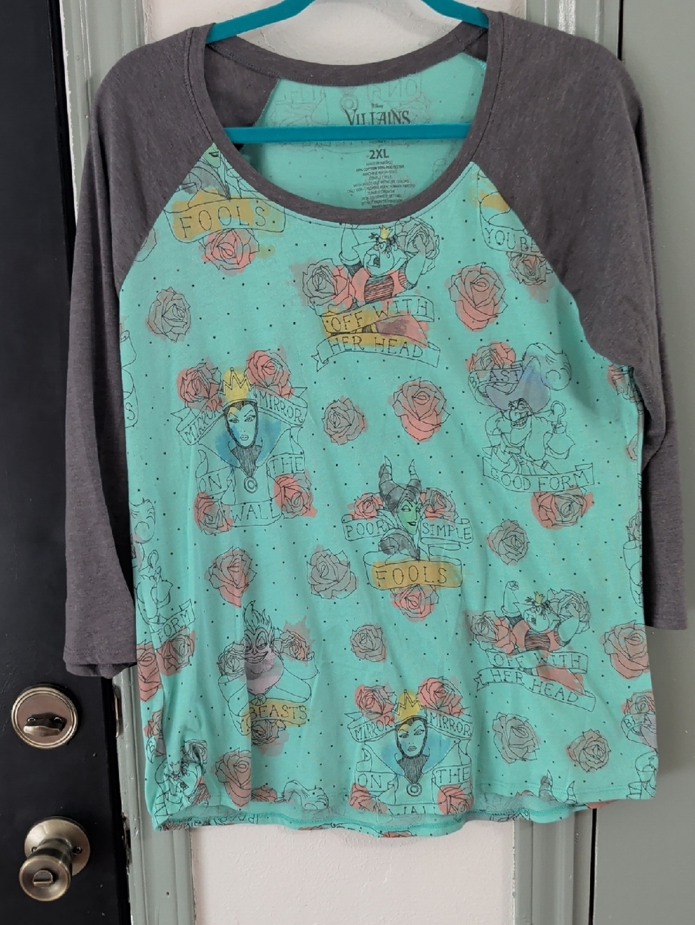 Disney Villains Mint Green Tee with Gray Trim